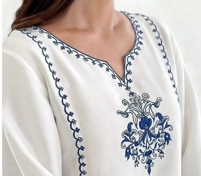 Elegant White Embroidered Rayon Kurti - Plus Size Collection