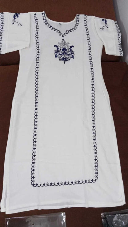 Elegant White Embroidered Rayon Kurti - Plus Size Collection