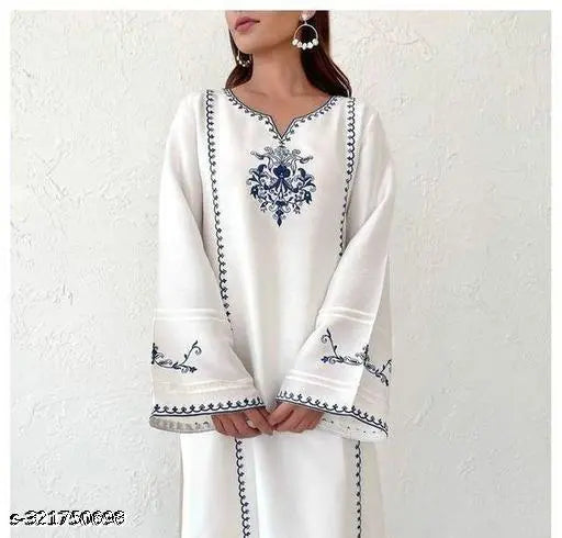 Elegant White Embroidered Rayon Kurti - Plus Size Collection