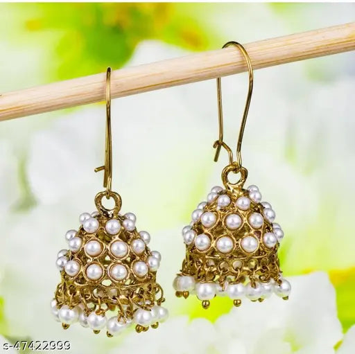 Gold-Plated Jhumka with Pearl Stones