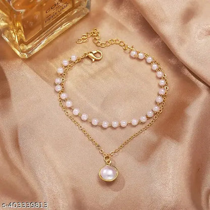 Trendy Gorgeous Pearl Gold-Plated Double Layer Bracelet