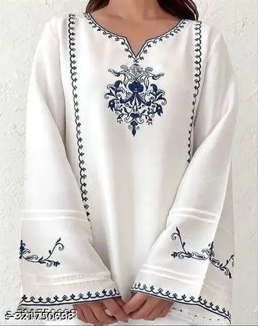 Elegant White Embroidered Rayon Kurti - Plus Size Collection